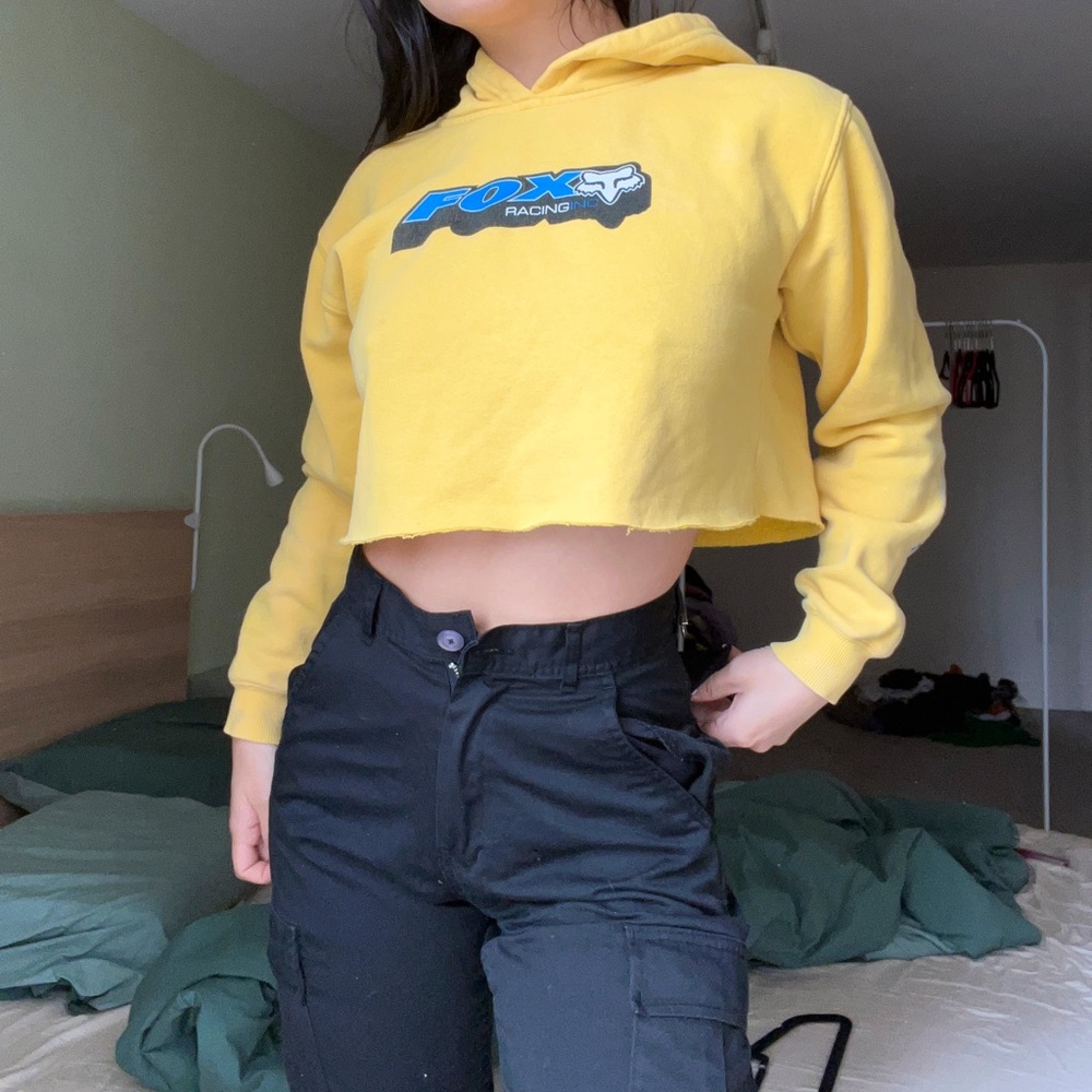 Vintage cropped yellow fox racing hoodie